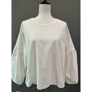 Madewell Flowy Bohemian Style Cream Off White Puff Sleeves Women's Top Tee Sz XL